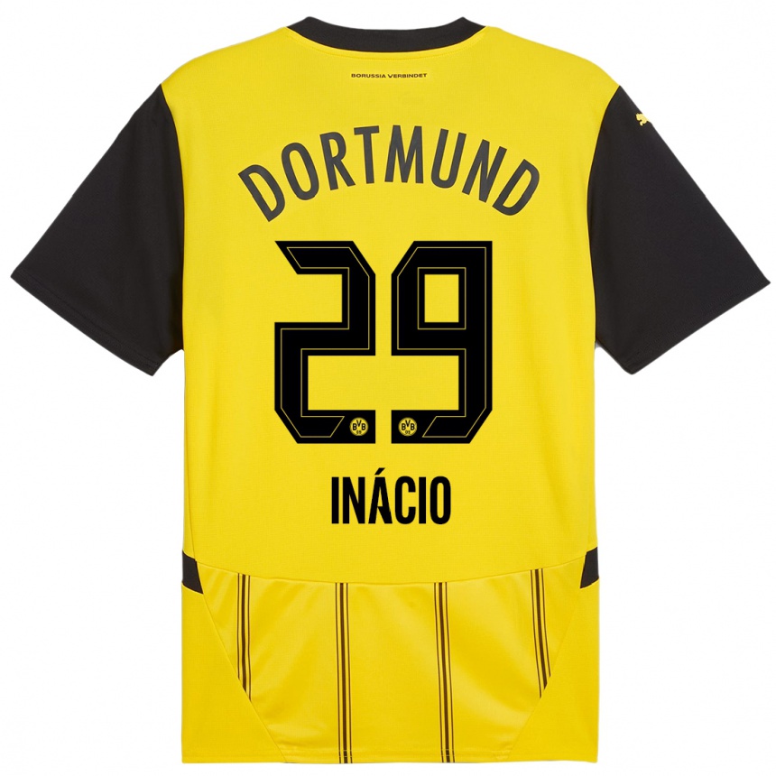 Niño Fútbol Camiseta Samuele Inácio #29 Amarillo Negro 1ª Equipación 2024/25 México