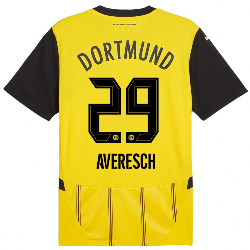 Niño Fútbol Camiseta Noah Averesch #29 Amarillo Negro 1ª Equipación 2024/25 México