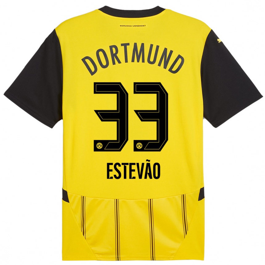 Niño Fútbol Camiseta Tiago Estevão #33 Amarillo Negro 1ª Equipación 2024/25 México