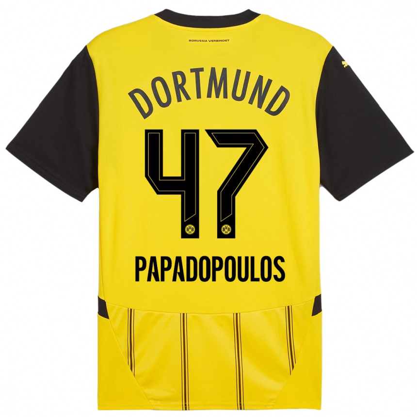 Niño Fútbol Camiseta Antonios Papadopoulos #47 Amarillo Negro 1ª Equipación 2024/25 México