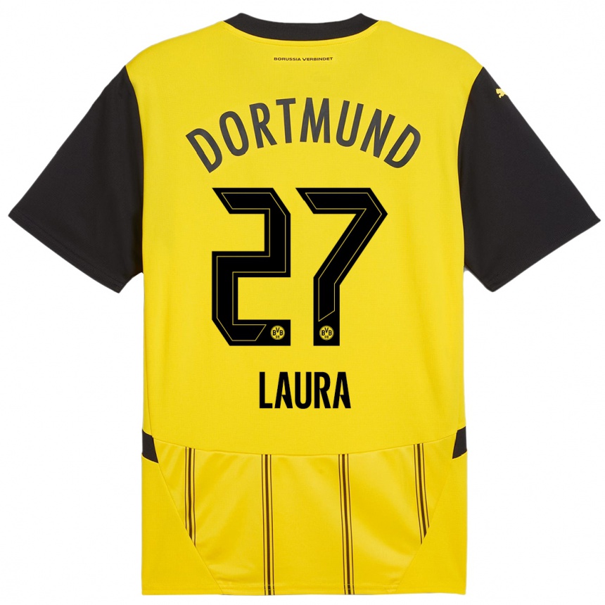 Niño Fútbol Camiseta Van Der Heijden Laura #27 Amarillo Negro 1ª Equipación 2024/25 México