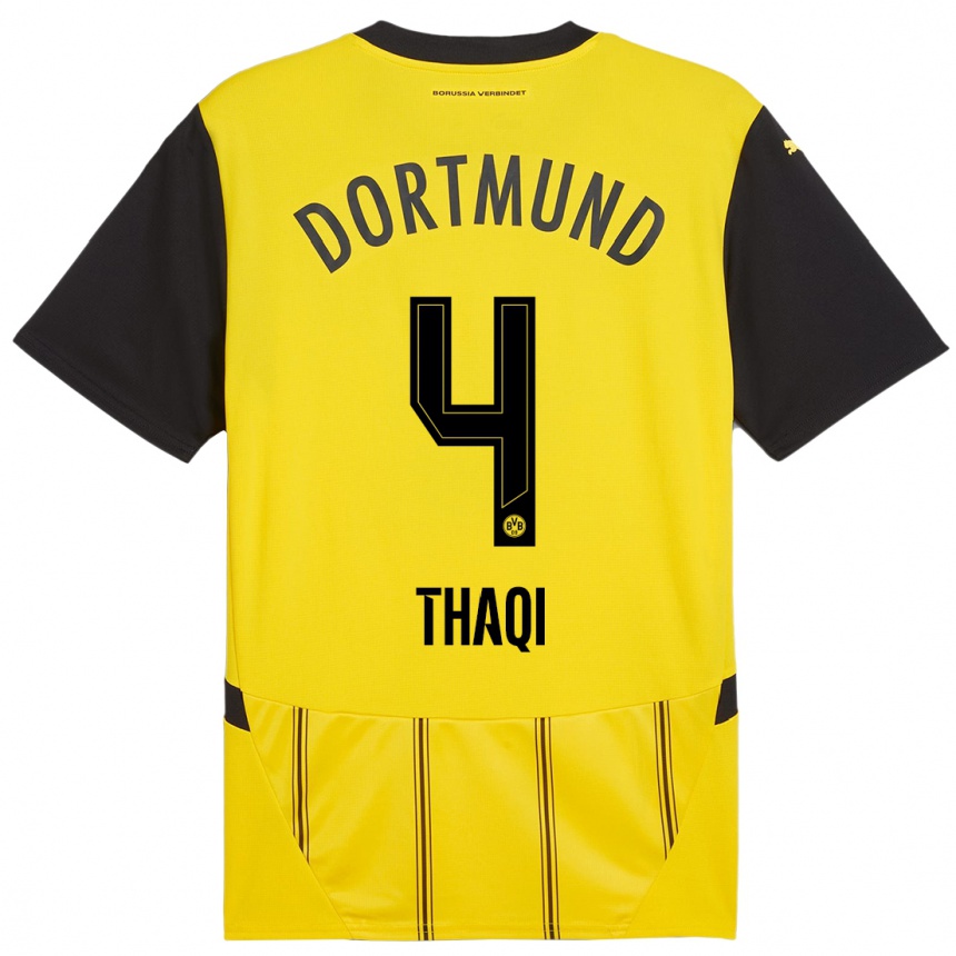 Niño Fútbol Camiseta Albin Thaqi #4 Amarillo Negro 1ª Equipación 2024/25 México