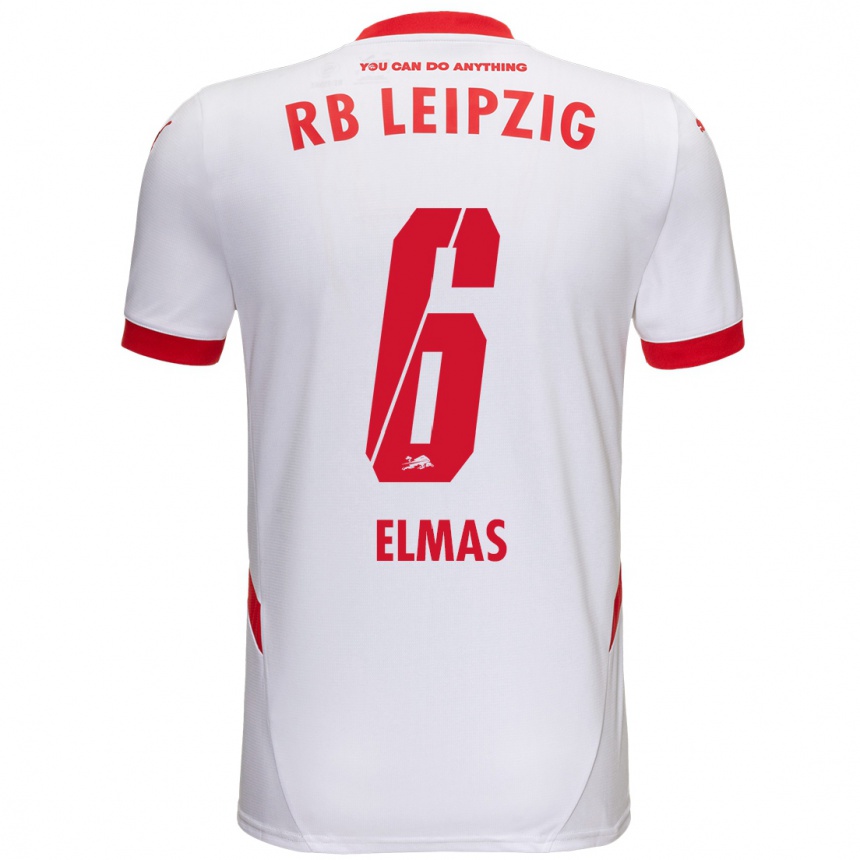 Niño Fútbol Camiseta Eljif Elmas #6 Blanco Rojo 1ª Equipación 2024/25 México