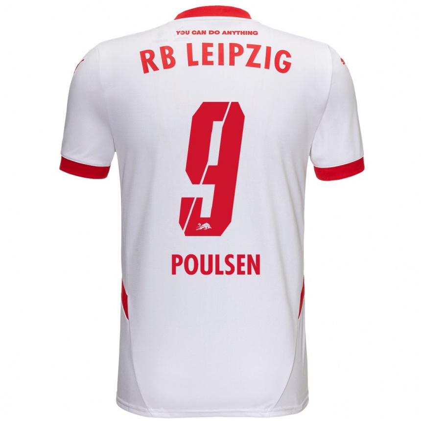 Niño Fútbol Camiseta Yussuf Poulsen #9 Blanco Rojo 1ª Equipación 2024/25 México