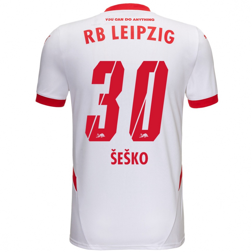 Niño Fútbol Camiseta Benjamin Sesko #30 Blanco Rojo 1ª Equipación 2024/25 México