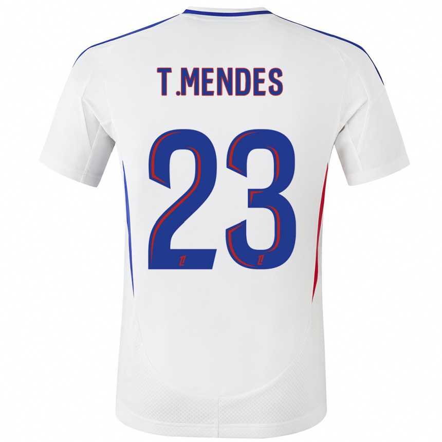 Niño Fútbol Camiseta Thiago Mendes #23 Blanco Azul 1ª Equipación 2024/25 México