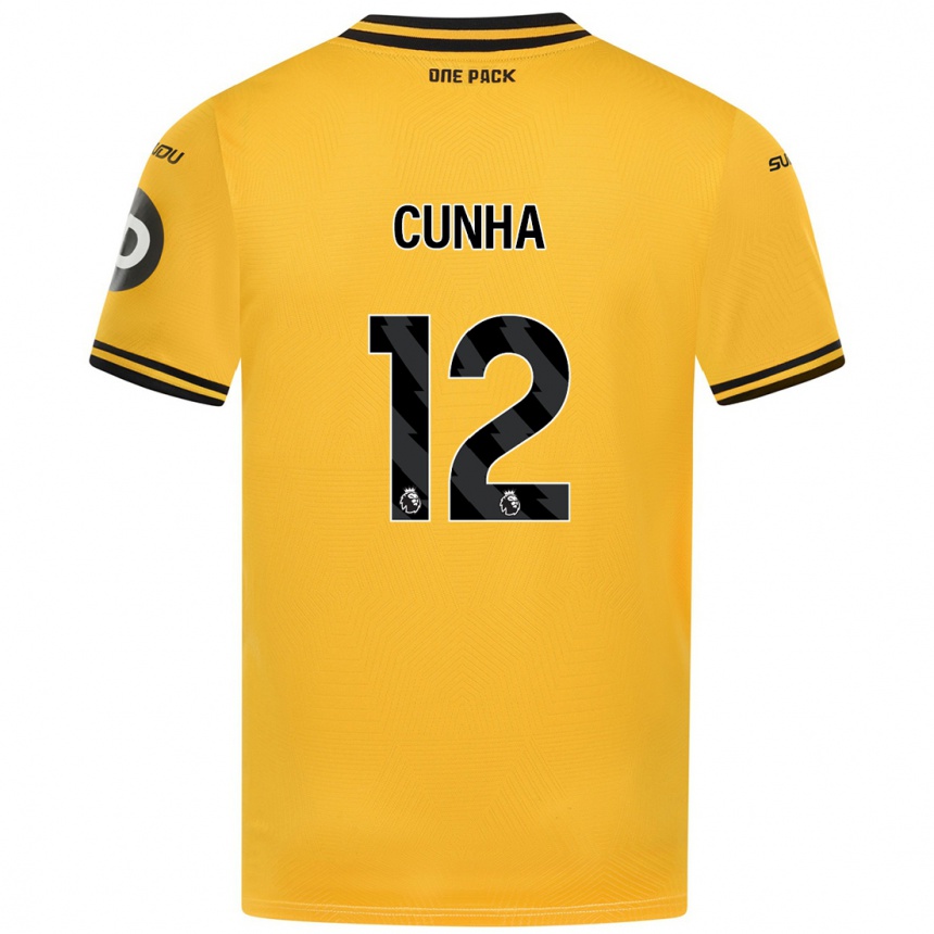 Niño Fútbol Camiseta Matheus Cunha #12 Amarillo 1ª Equipación 2024/25 México