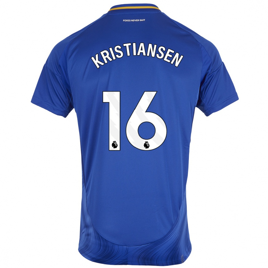 Niño Fútbol Camiseta Victor Kristiansen #16 Azul Blanco 1ª Equipación 2024/25 México