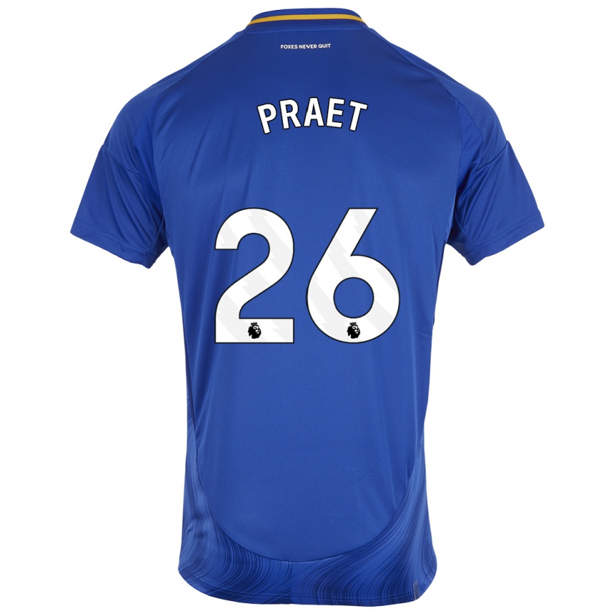 Niño Fútbol Camiseta Dennis Praet #26 Azul Blanco 1ª Equipación 2024/25 México