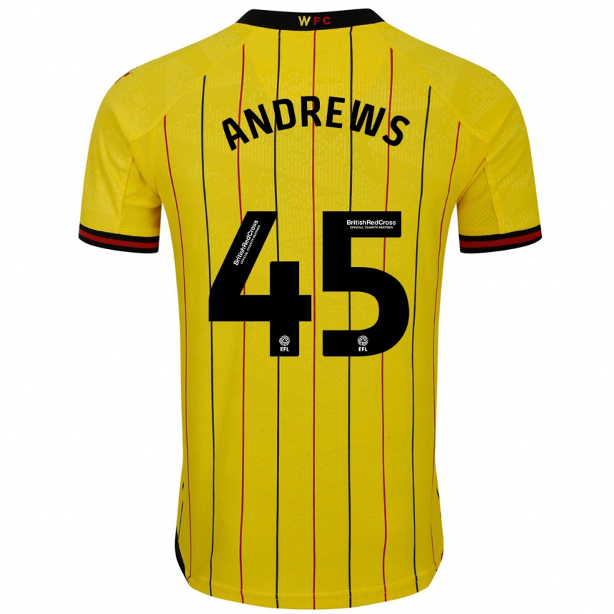 Niño Fútbol Camiseta Ryan Andrews #45 Amarillo Negro 1ª Equipación 2024/25 México