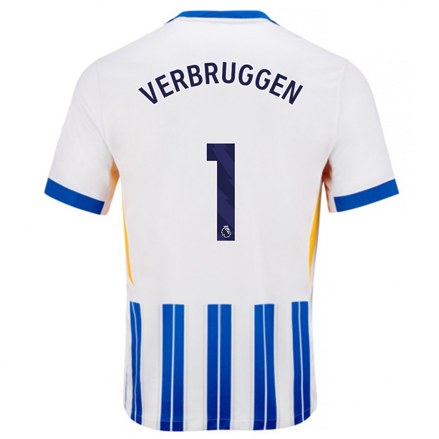 Niño Fútbol Camiseta Bart Verbruggen #1 Blanco Azul Rayas 1ª Equipación 2024/25 México