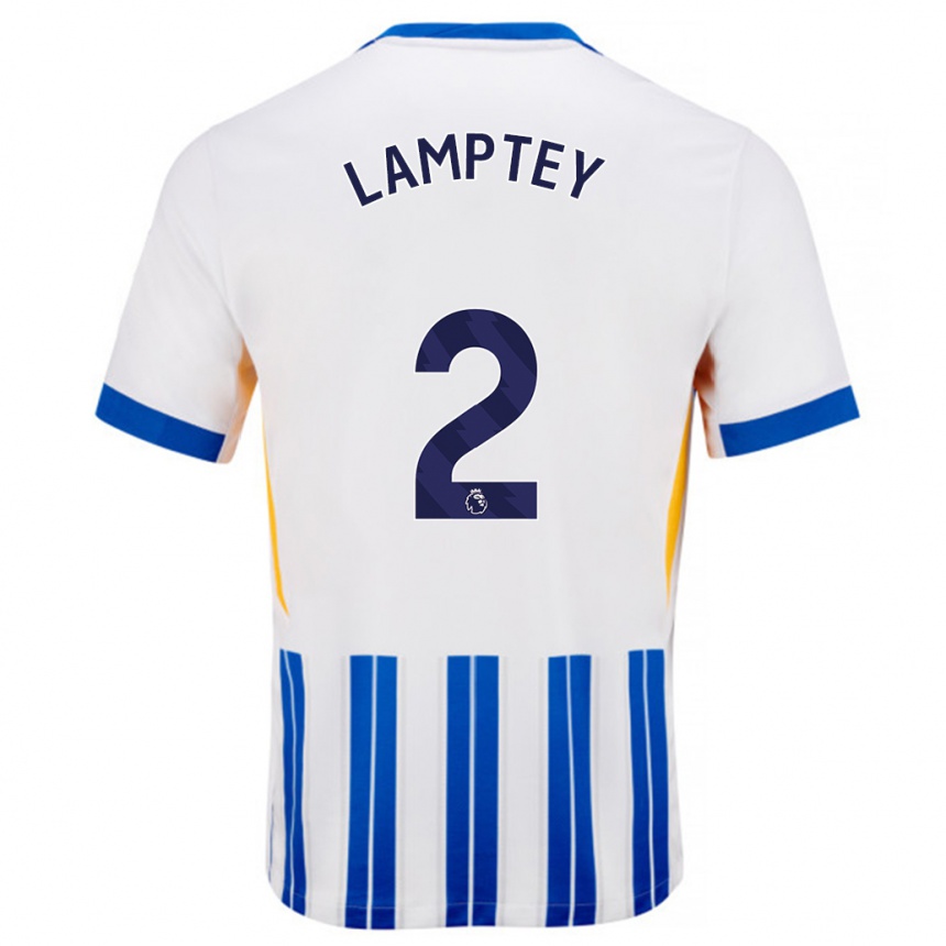 Niño Fútbol Camiseta Tariq Lamptey #2 Blanco Azul Rayas 1ª Equipación 2024/25 México