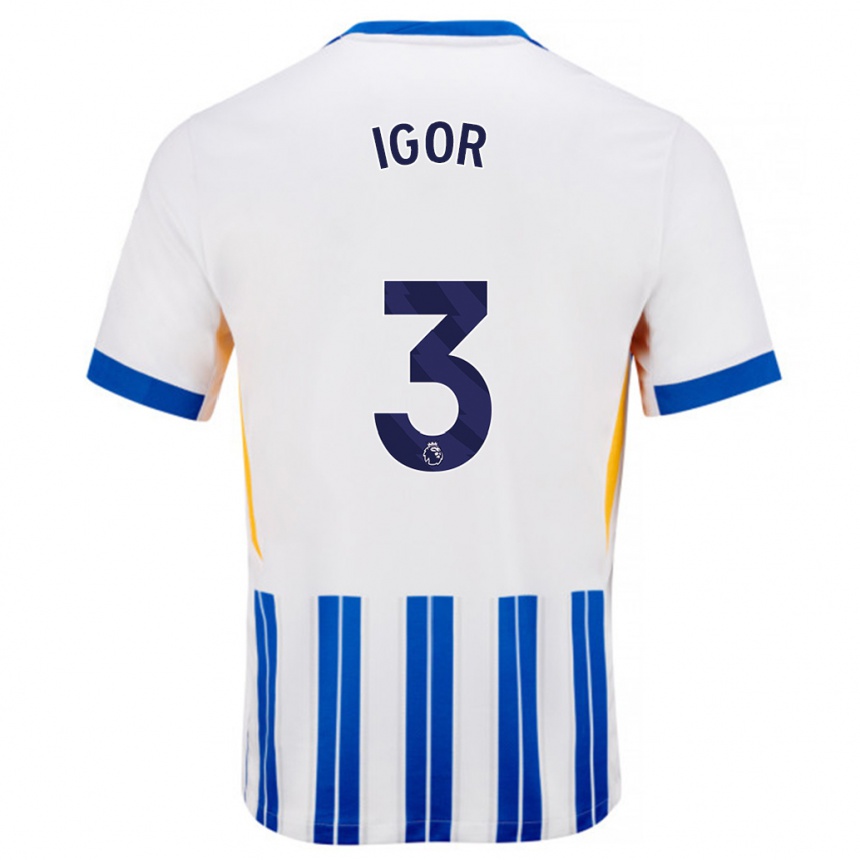 Niño Fútbol Camiseta Igor #3 Blanco Azul Rayas 1ª Equipación 2024/25 México