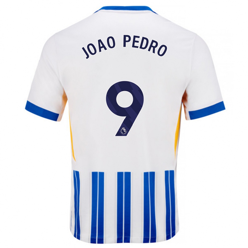 Niño Fútbol Camiseta João Pedro #9 Blanco Azul Rayas 1ª Equipación 2024/25 México