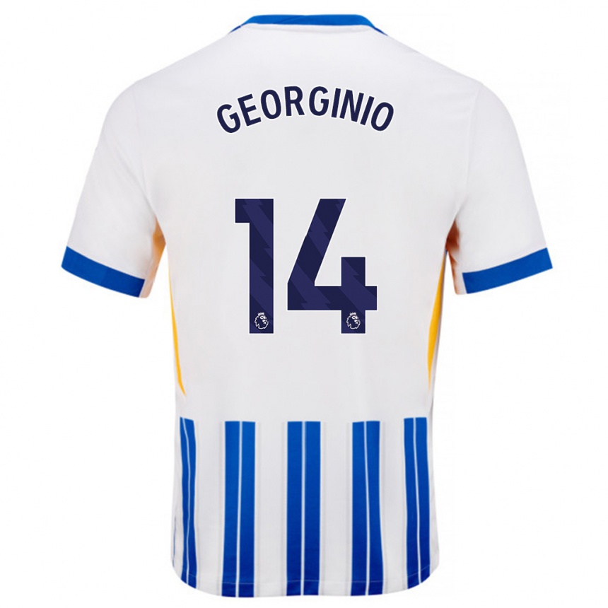 Niño Fútbol Camiseta Georginio Rutter #14 Blanco Azul Rayas 1ª Equipación 2024/25 México