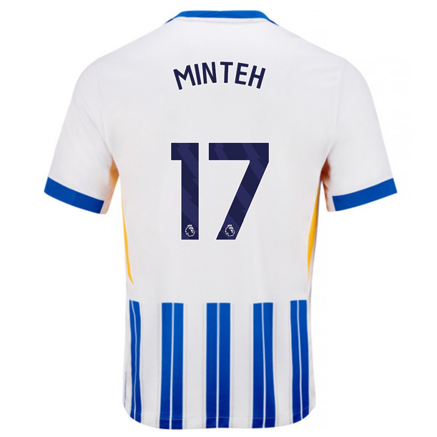 Niño Fútbol Camiseta Yankuba Minteh #17 Blanco Azul Rayas 1ª Equipación 2024/25 México