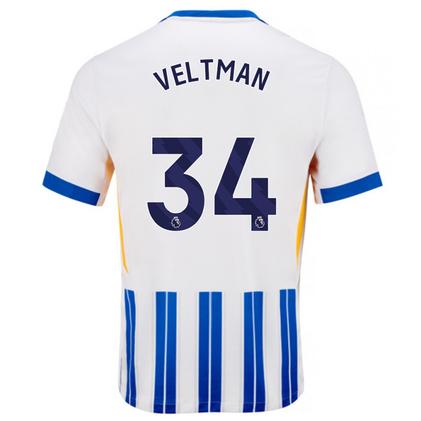 Niño Fútbol Camiseta Joël Veltman #34 Blanco Azul Rayas 1ª Equipación 2024/25 México