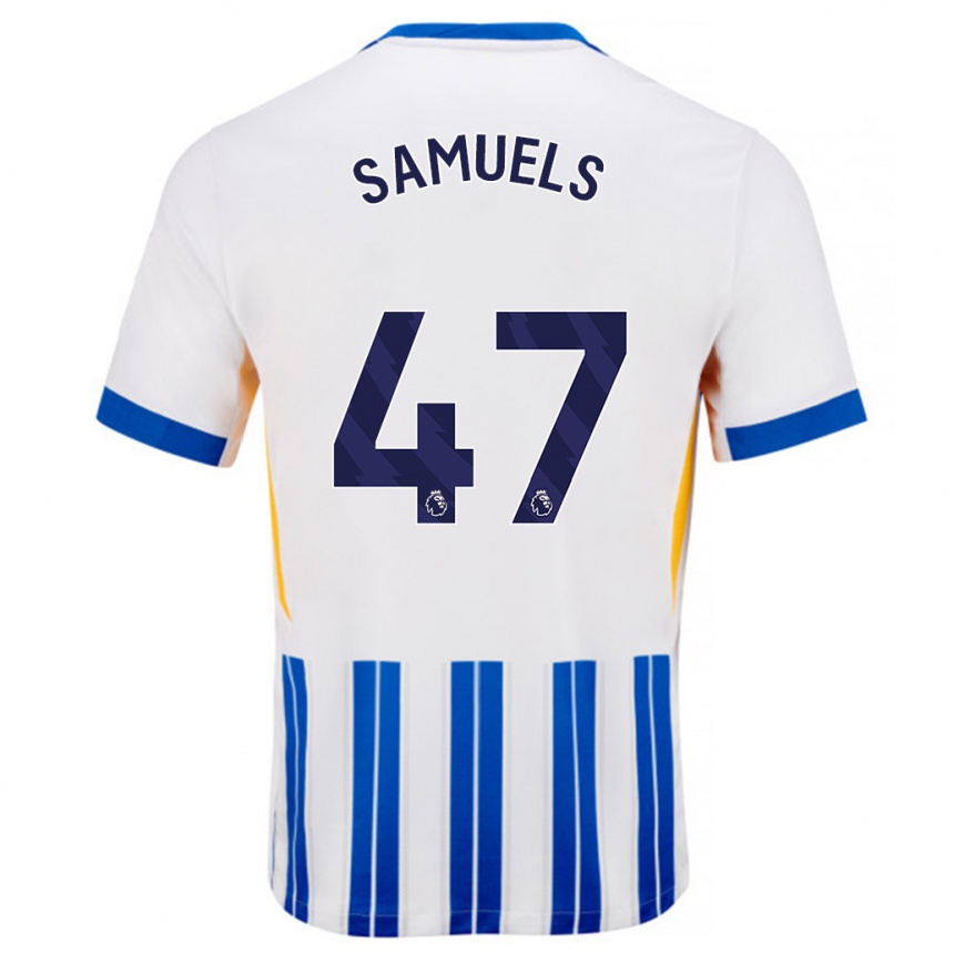 Niño Fútbol Camiseta Imari Samuels #47 Blanco Azul Rayas 1ª Equipación 2024/25 México