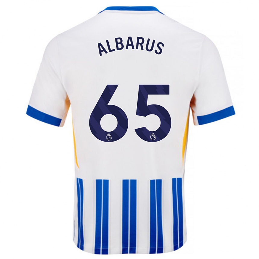 Niño Fútbol Camiseta Zane Albarus #65 Blanco Azul Rayas 1ª Equipación 2024/25 México