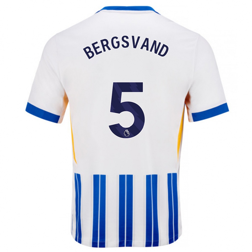 Niño Fútbol Camiseta Guro Bergsvand #5 Blanco Azul Rayas 1ª Equipación 2024/25 México