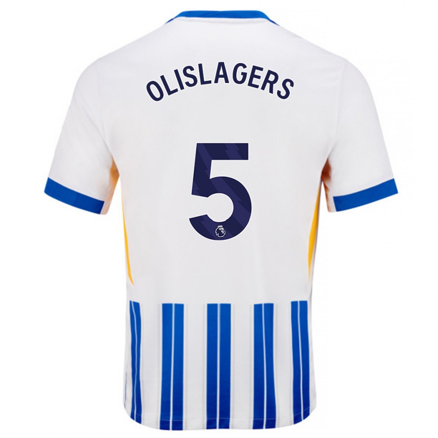 Niño Fútbol Camiseta Marisa Olislagers #5 Blanco Azul Rayas 1ª Equipación 2024/25 México