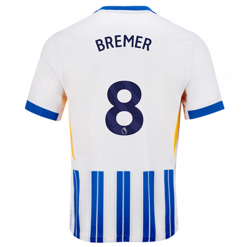 Niño Fútbol Camiseta Pauline Bremer #8 Blanco Azul Rayas 1ª Equipación 2024/25 México