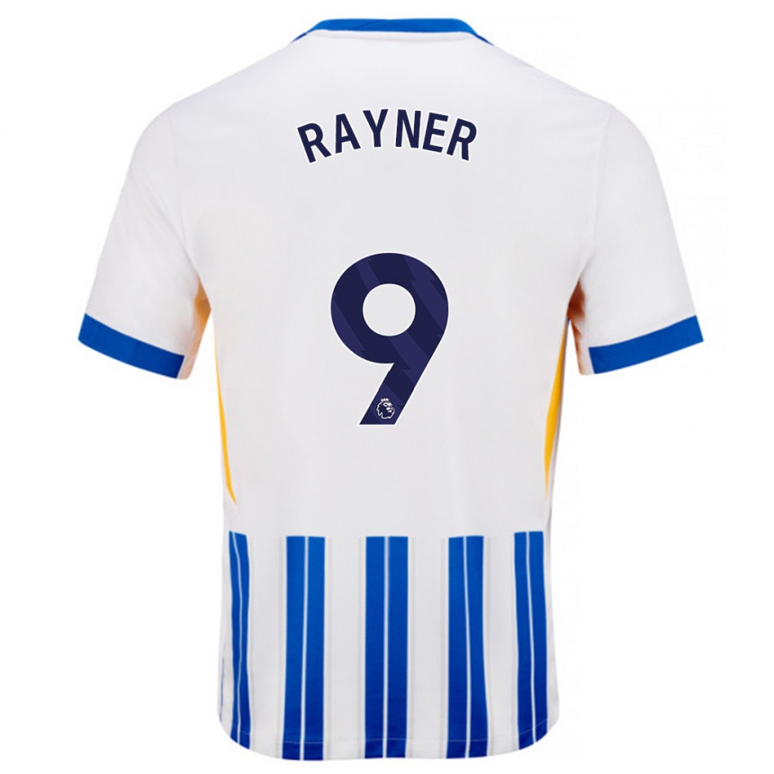 Niño Fútbol Camiseta Rebecca Rayner #9 Blanco Azul Rayas 1ª Equipación 2024/25 México