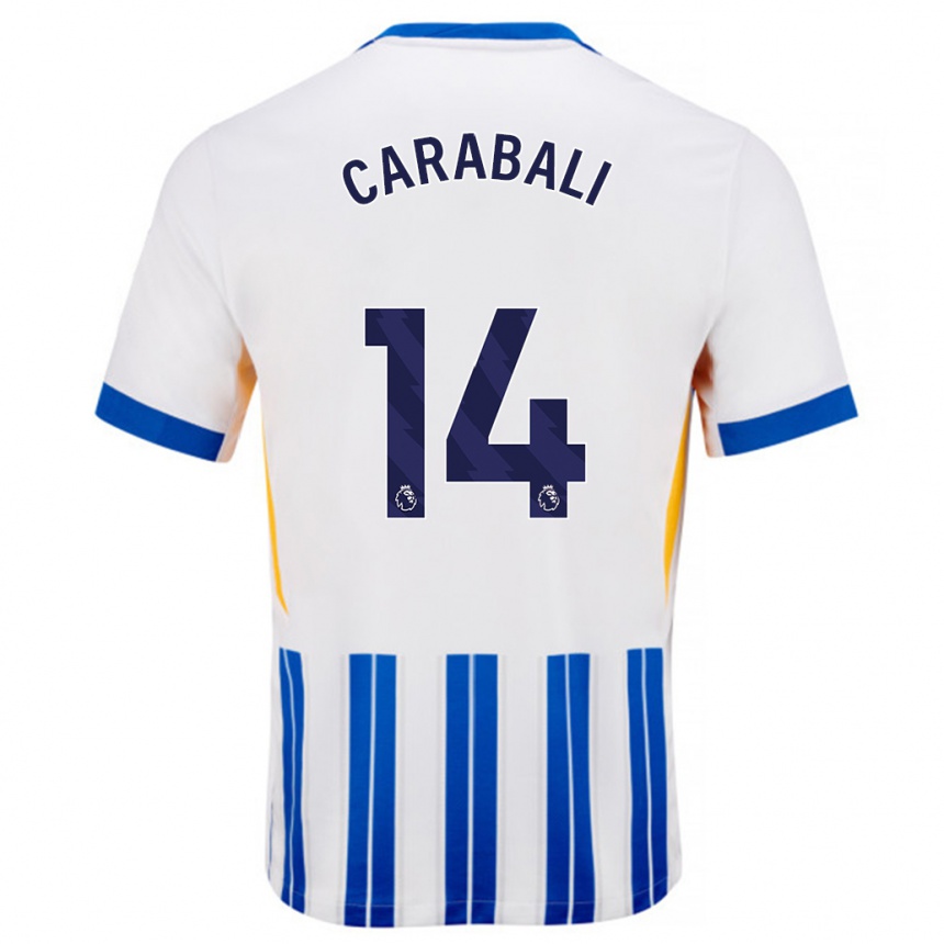 Niño Fútbol Camiseta Jorelyn Andrea Carabalí Martínez #14 Blanco Azul Rayas 1ª Equipación 2024/25 México