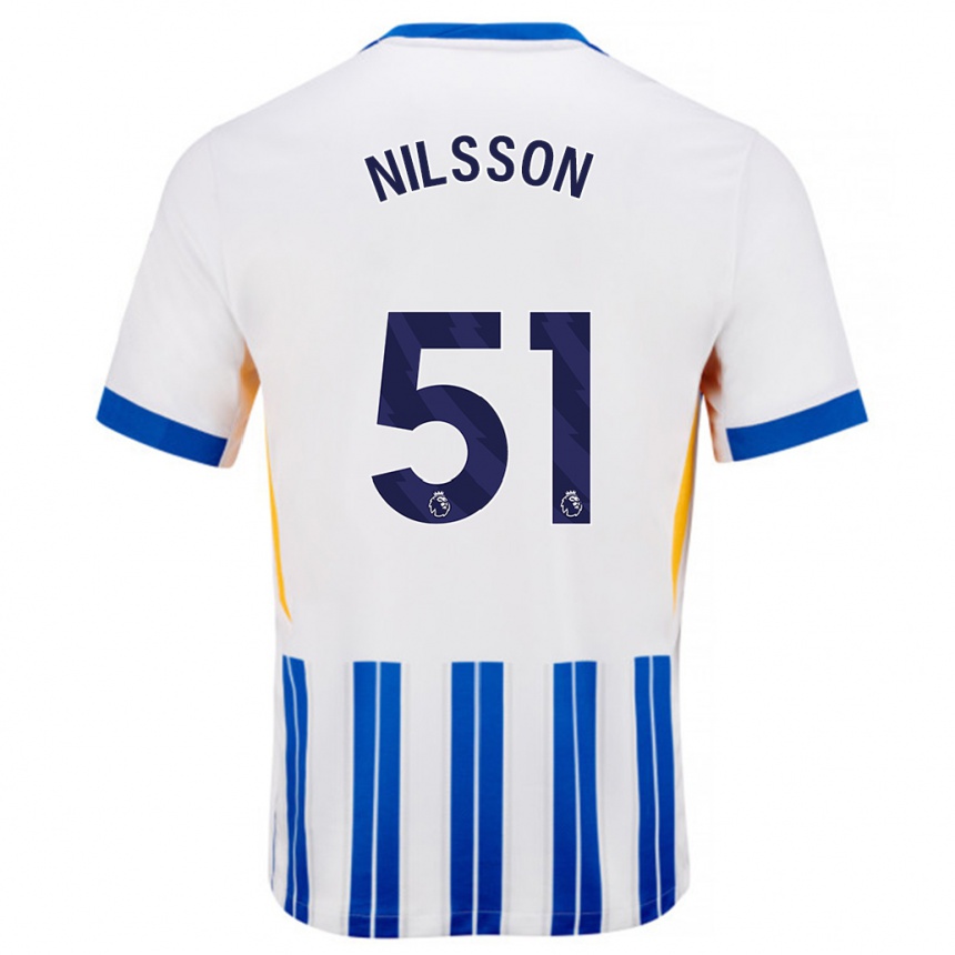 Niño Fútbol Camiseta Casper Nilsson #51 Blanco Azul Rayas 1ª Equipación 2024/25 México