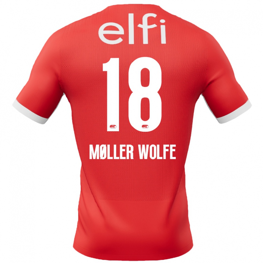 Niño Fútbol Camiseta David Møller Wolfe #18 Rojo Blanco 1ª Equipación 2024/25 México