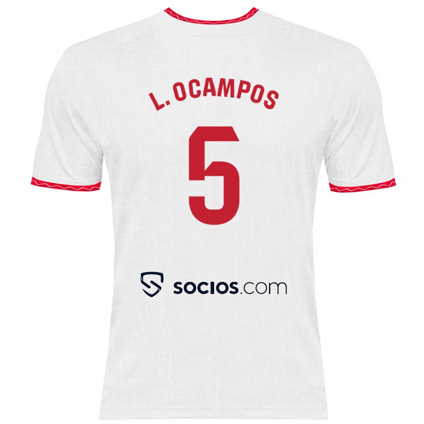 Niño Fútbol Camiseta Lucas Ocampos #5 Blanco Rojo 1ª Equipación 2024/25 México