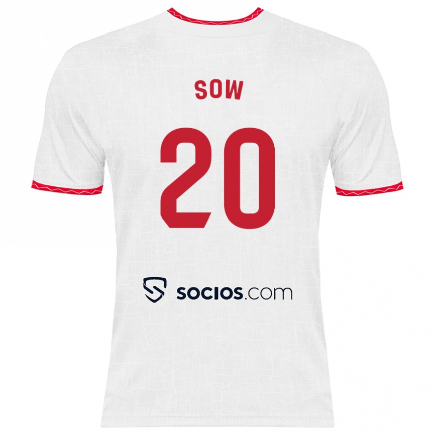 Niño Fútbol Camiseta Djibril Sow #20 Blanco Rojo 1ª Equipación 2024/25 México