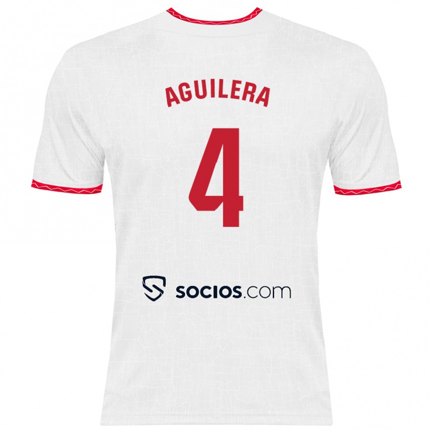 Niño Fútbol Camiseta Juanan Aguilera #4 Blanco Rojo 1ª Equipación 2024/25 México