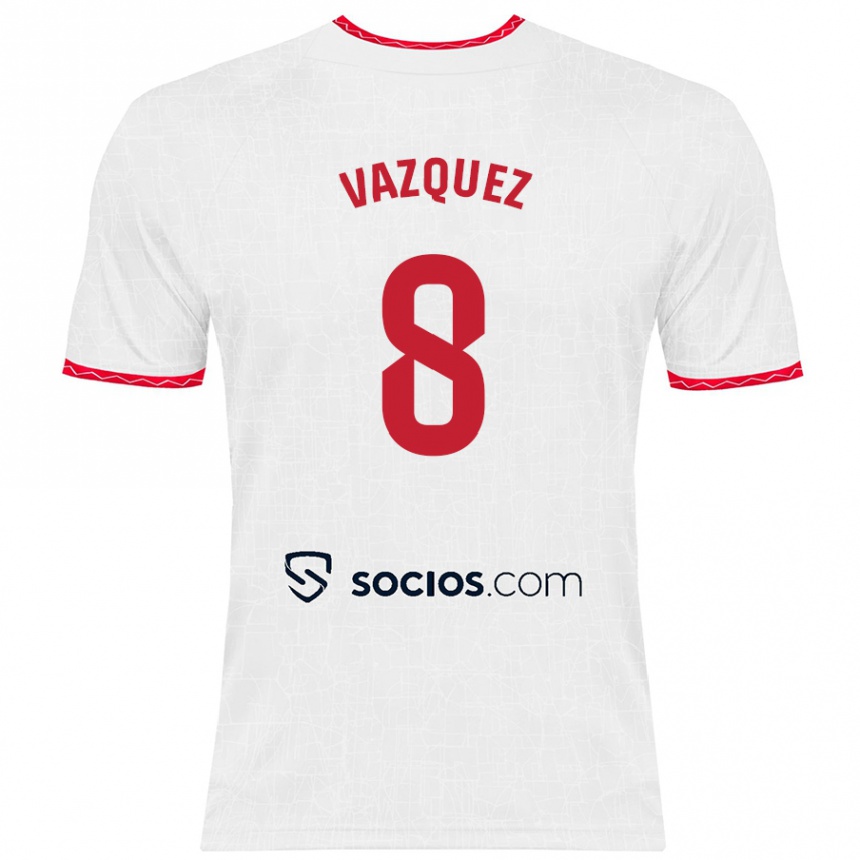 Niño Fútbol Camiseta Manolo Vázquez #8 Blanco Rojo 1ª Equipación 2024/25 México