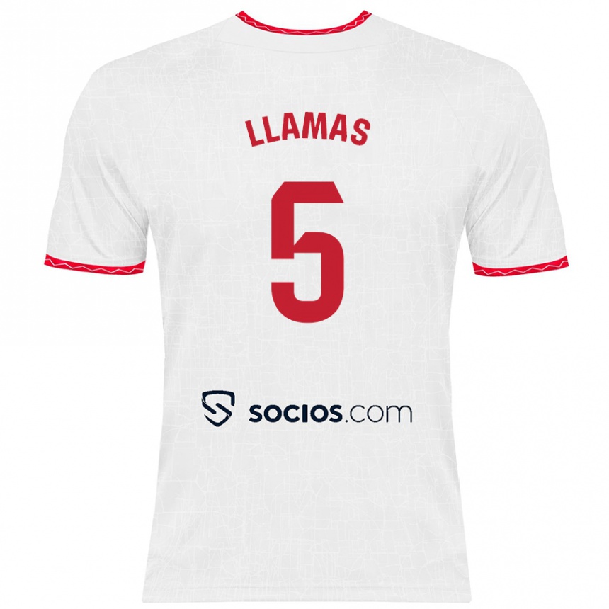 Niño Fútbol Camiseta Eva Llamas Hernández #5 Blanco Rojo 1ª Equipación 2024/25 México