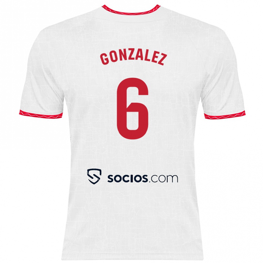 Niño Fútbol Camiseta Pamela González #6 Blanco Rojo 1ª Equipación 2024/25 México