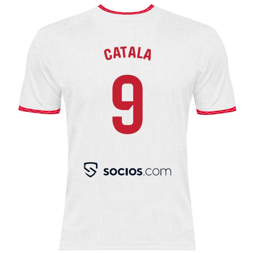 Niño Fútbol Camiseta Rubén Catalá #9 Blanco Rojo 1ª Equipación 2024/25 México