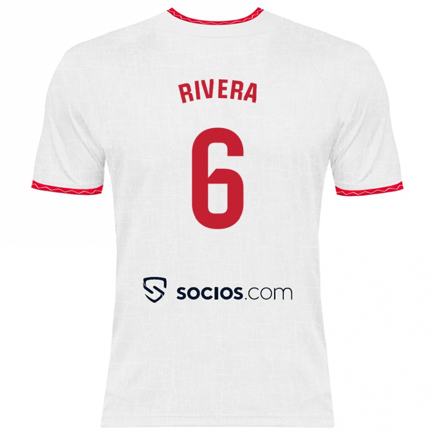 Niño Fútbol Camiseta Pablo Rivera #6 Blanco Rojo 1ª Equipación 2024/25 México