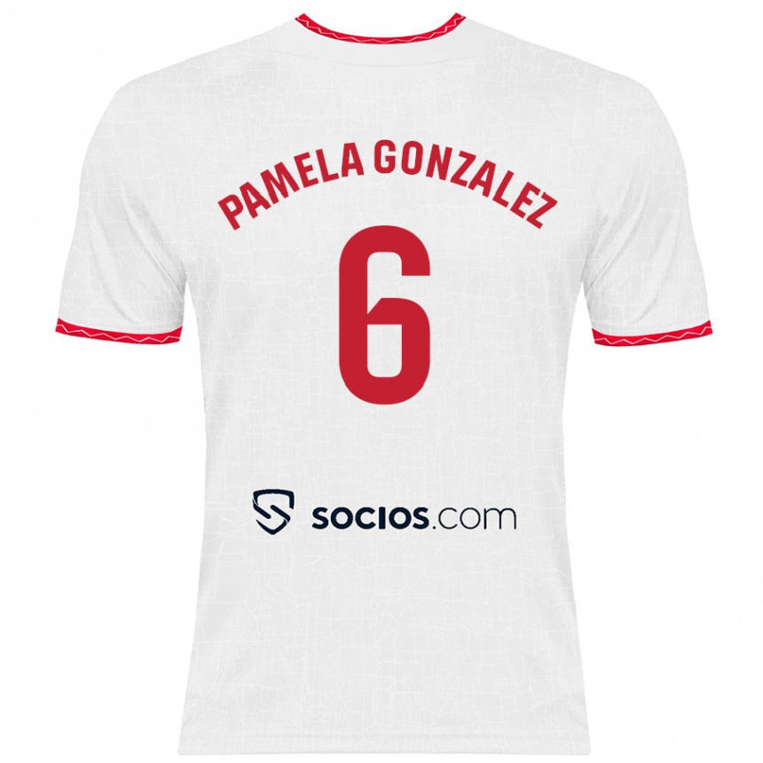 Niño Fútbol Camiseta Cinthia Pamela González Medina #6 Blanco Rojo 1ª Equipación 2024/25 México