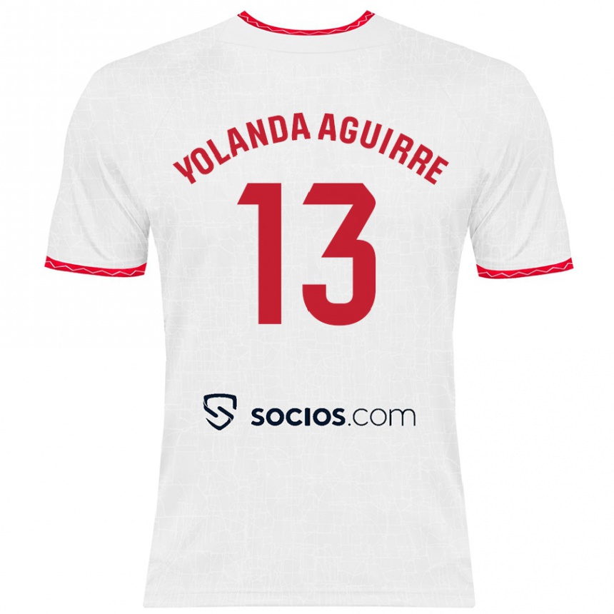 Niño Fútbol Camiseta Yolanda Aguirre Gutiérrez #13 Blanco Rojo 1ª Equipación 2024/25 México