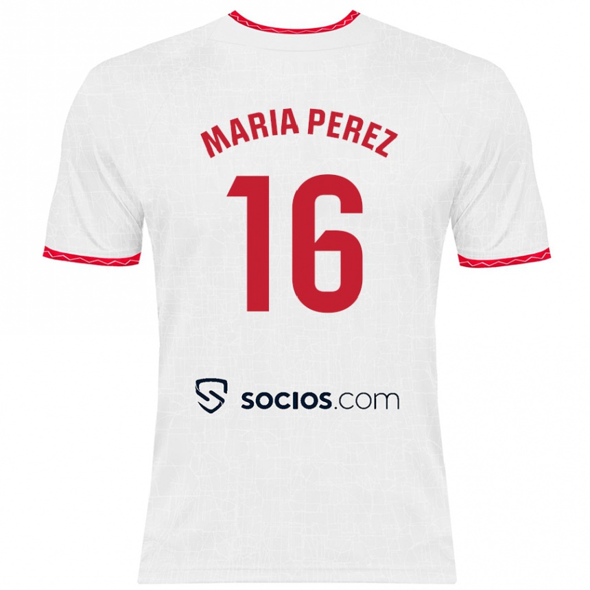 Niño Fútbol Camiseta María Pérez Rabaza #16 Blanco Rojo 1ª Equipación 2024/25 México