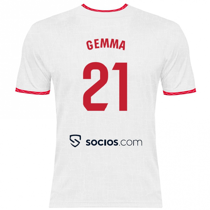 Niño Fútbol Camiseta Gemma Gili Giner #21 Blanco Rojo 1ª Equipación 2024/25 México