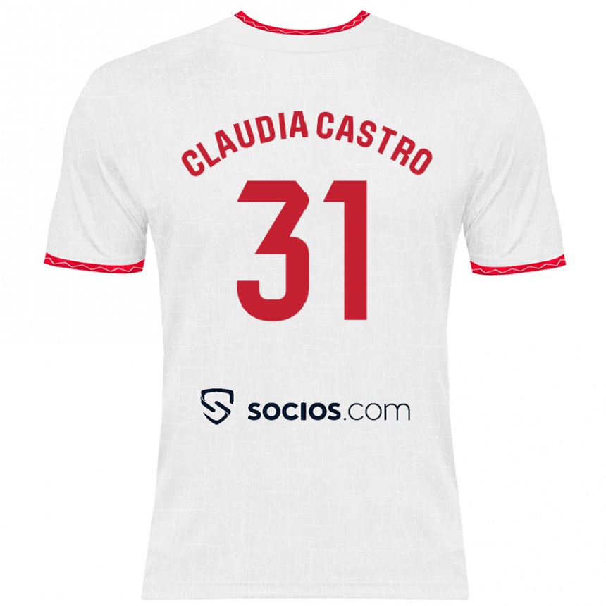 Niño Fútbol Camiseta Claudia Castro Romero #31 Blanco Rojo 1ª Equipación 2024/25 México