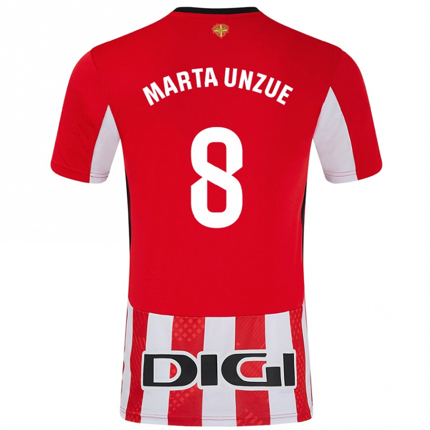 Niño Fútbol Camiseta Marta Unzué Urdániz #8 Rojo Blanco 1ª Equipación 2024/25 México