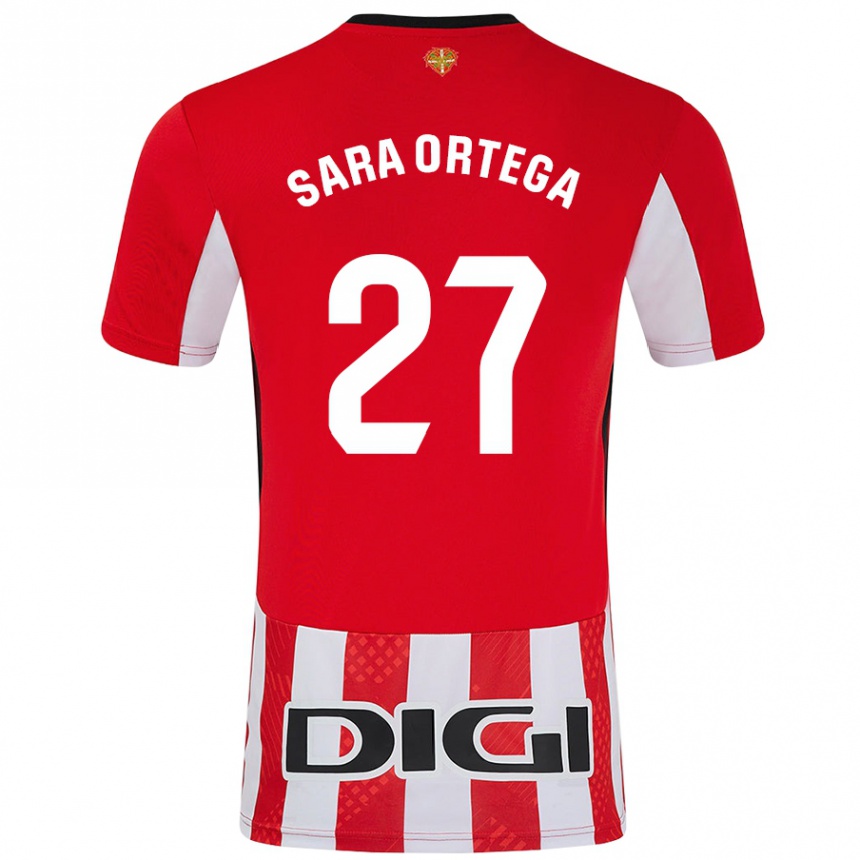 Niño Fútbol Camiseta Sara Ortega Ruiz #27 Rojo Blanco 1ª Equipación 2024/25 México