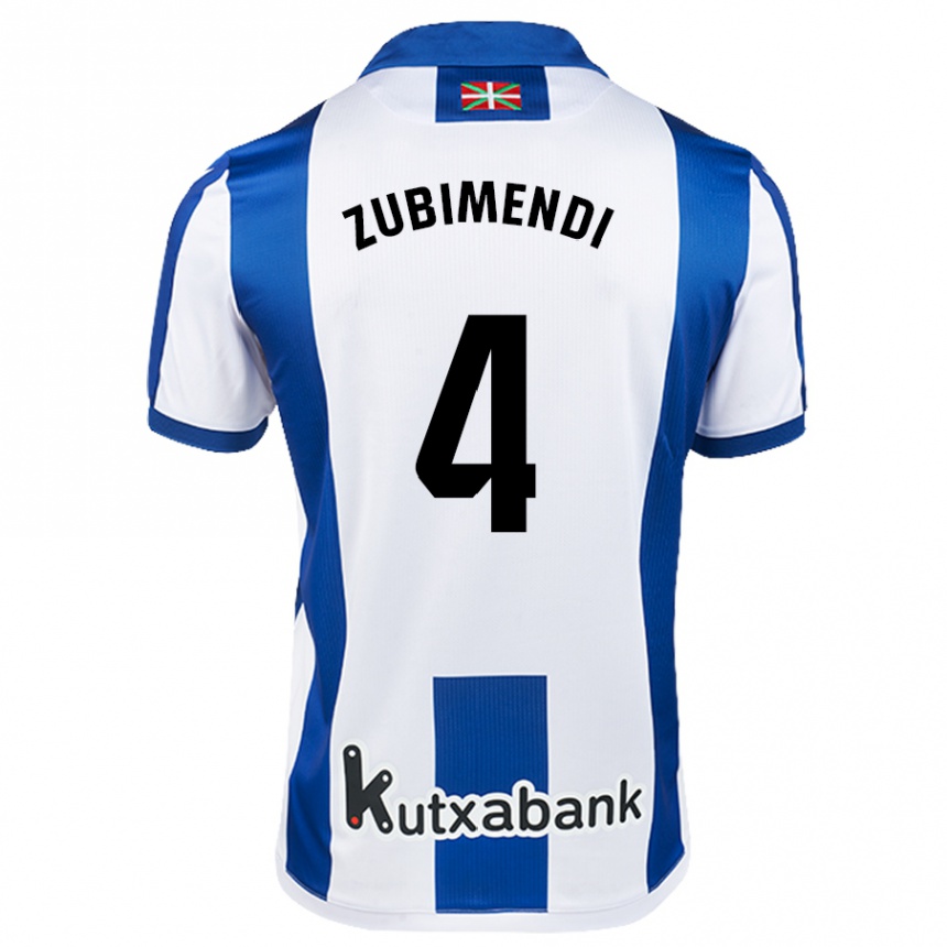 Niño Fútbol Camiseta Martín Zubimendi #4 Blanco Azul 1ª Equipación 2024/25 México