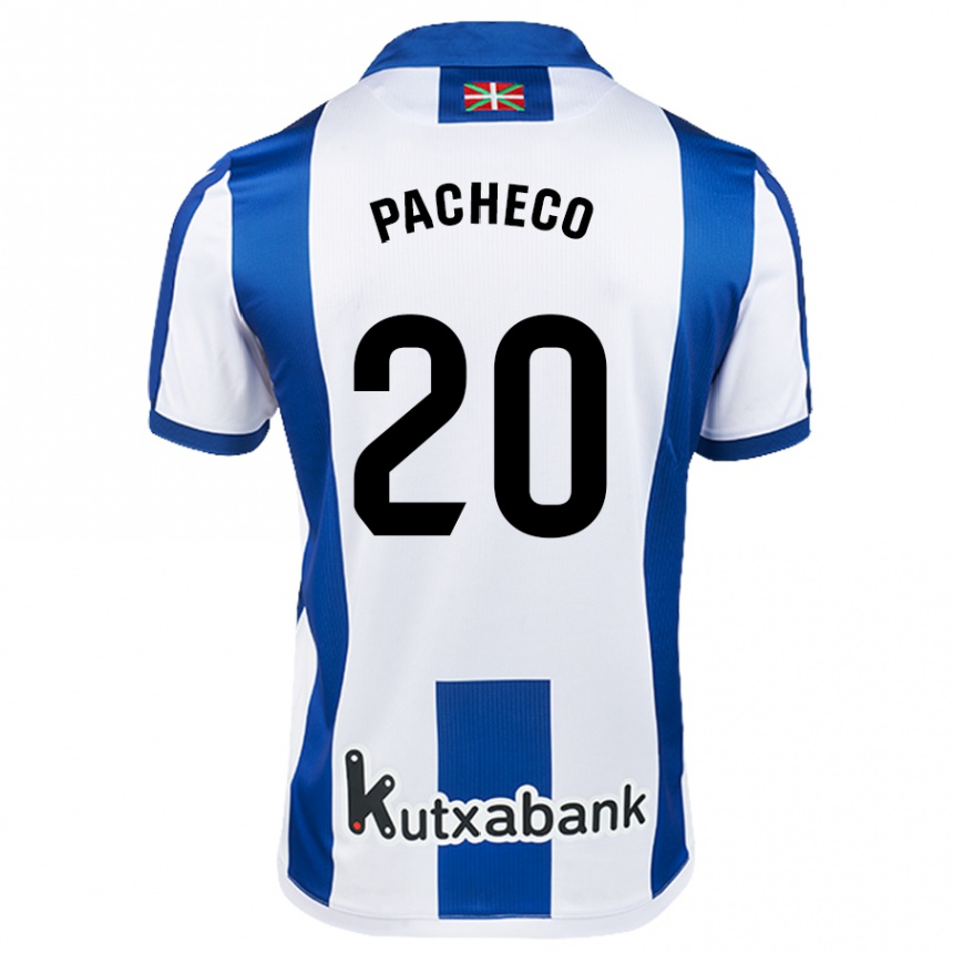 Niño Fútbol Camiseta Jon Pacheco #20 Blanco Azul 1ª Equipación 2024/25 México