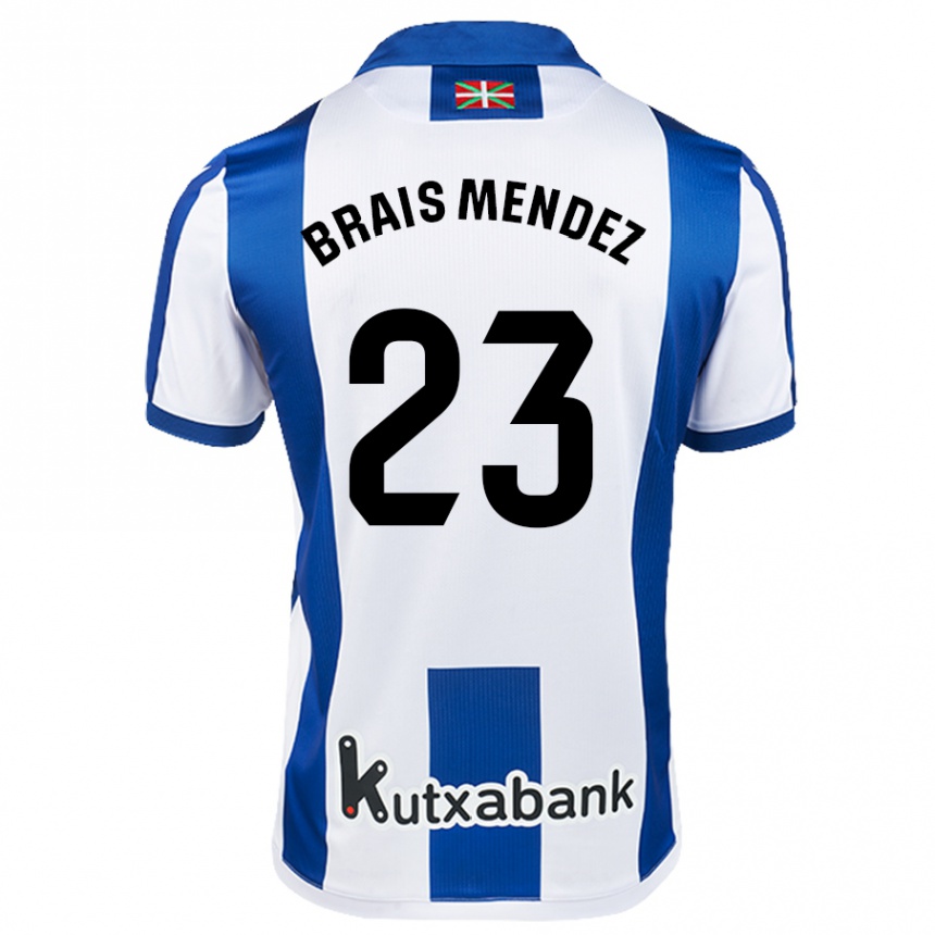 Niño Fútbol Camiseta Brais Méndez #23 Blanco Azul 1ª Equipación 2024/25 México