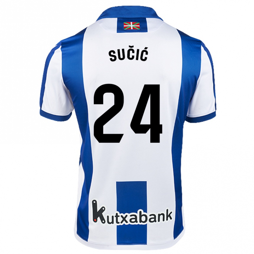 Niño Fútbol Camiseta Luka Sucic #24 Blanco Azul 1ª Equipación 2024/25 México