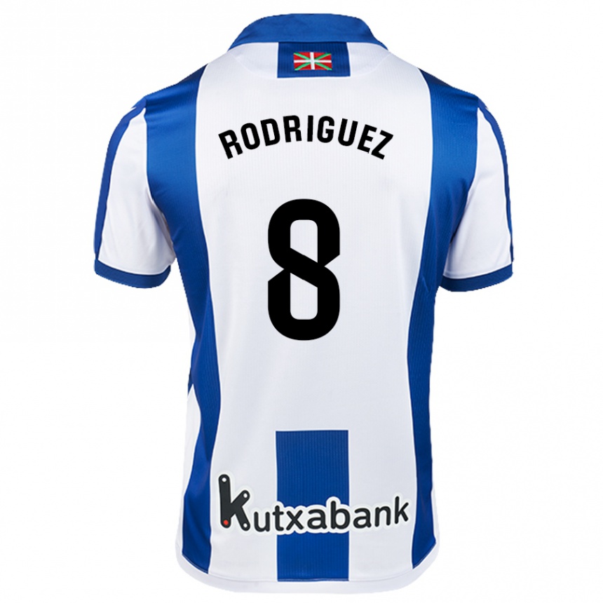 Niño Fútbol Camiseta Mikel Rodriguez #8 Blanco Azul 1ª Equipación 2024/25 México